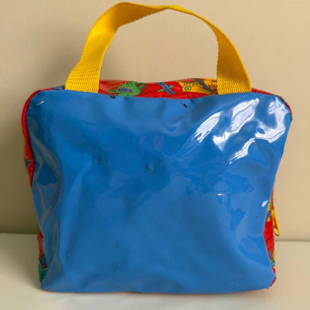 Vintage 1992 Romar International Corp Dinosaur Vinyl Lunch Bag Blue Red Retro